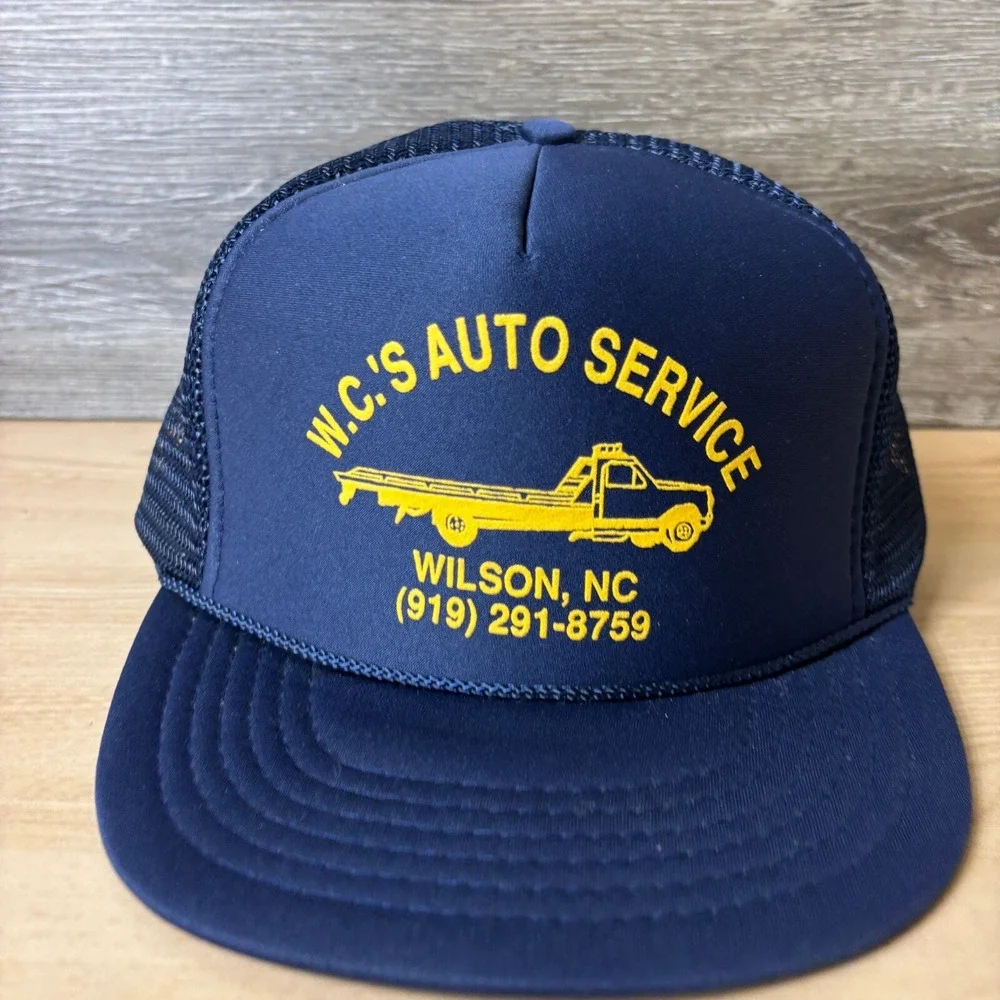 Vintage WC's Auto Service Hat Cap Snap Back Blue Trucker Wilson North‎ Carolina